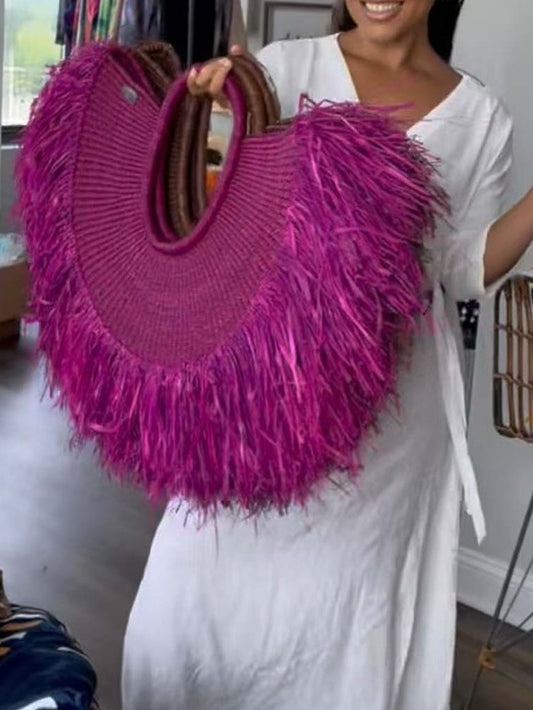 Tassel Handheld Straw Woven Bag Holiday Travel Woven Bag