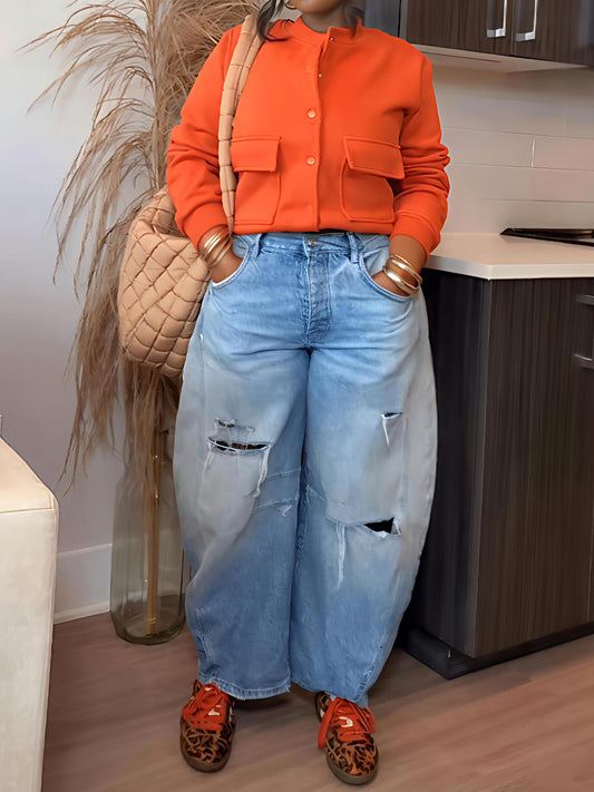 Fashion Thread Double Pocket Cropped Bomber Jacket