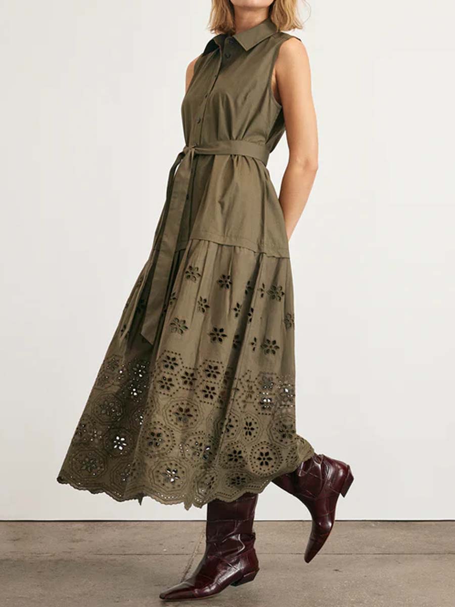 Embroidered Cutout Sleeveless Dress