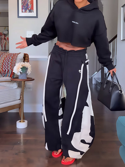 Elastic Waist Printed Hoodie & Lantern Trouser
