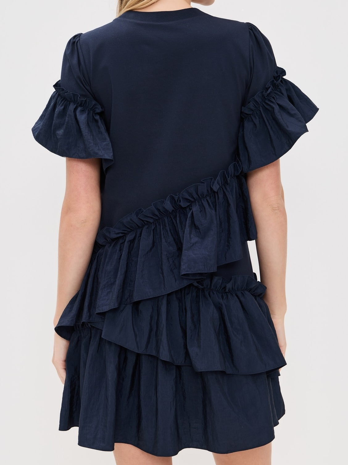 Taffeta Ruffle Trim Mini Dress