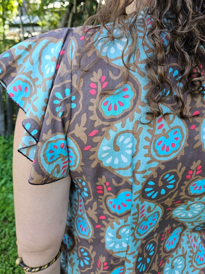 Lotus Cotton Mini Dress With Frill Sleeve
