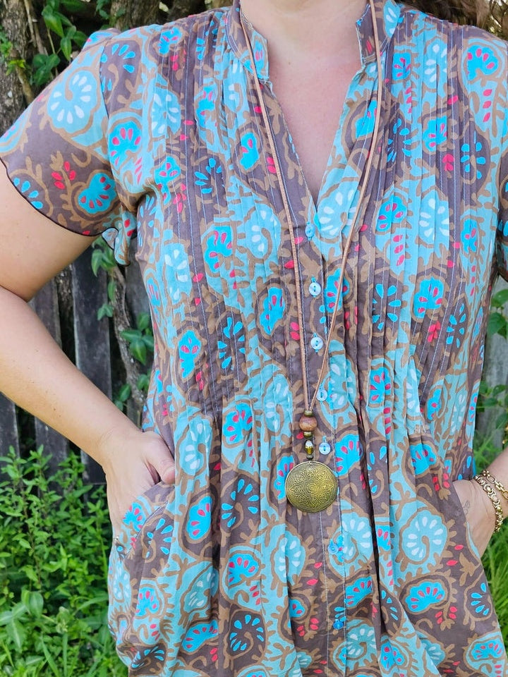Lotus Cotton Mini Dress With Frill Sleeve