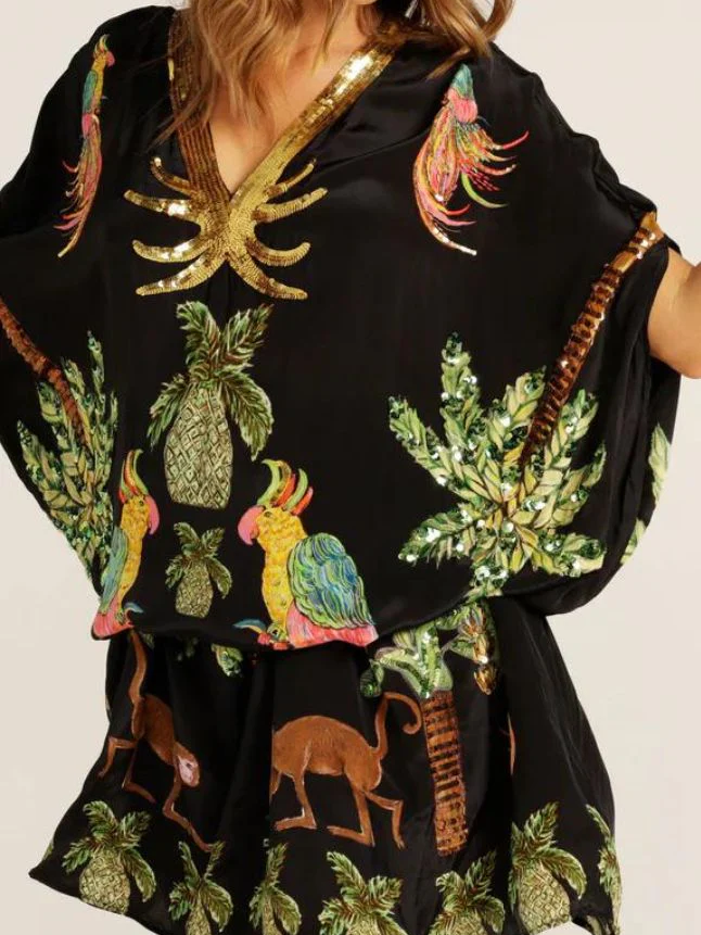 Tropical Paradise Embroidered Kaftan