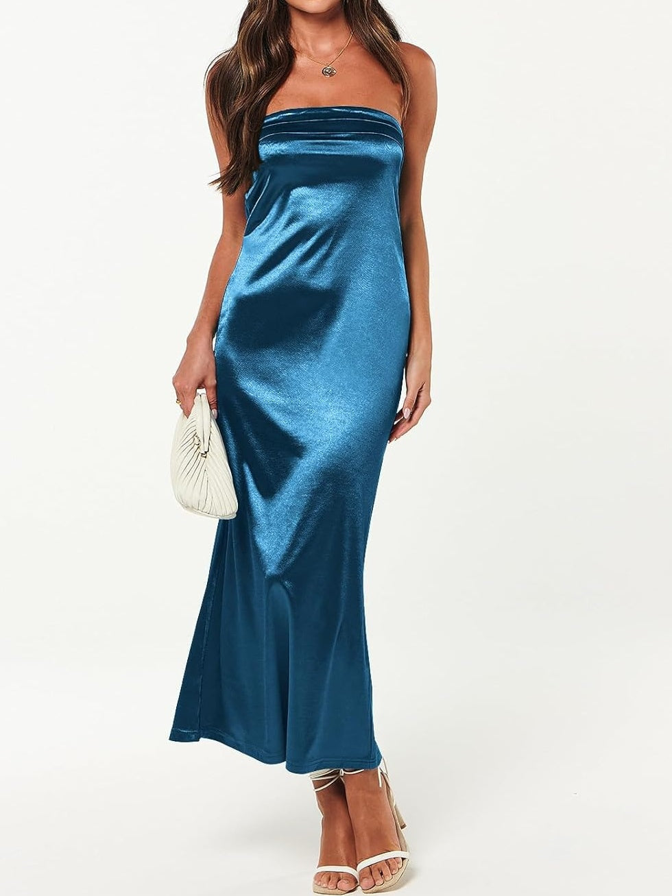Strapless Satin Tube Bodycon Backless Maxi Dress