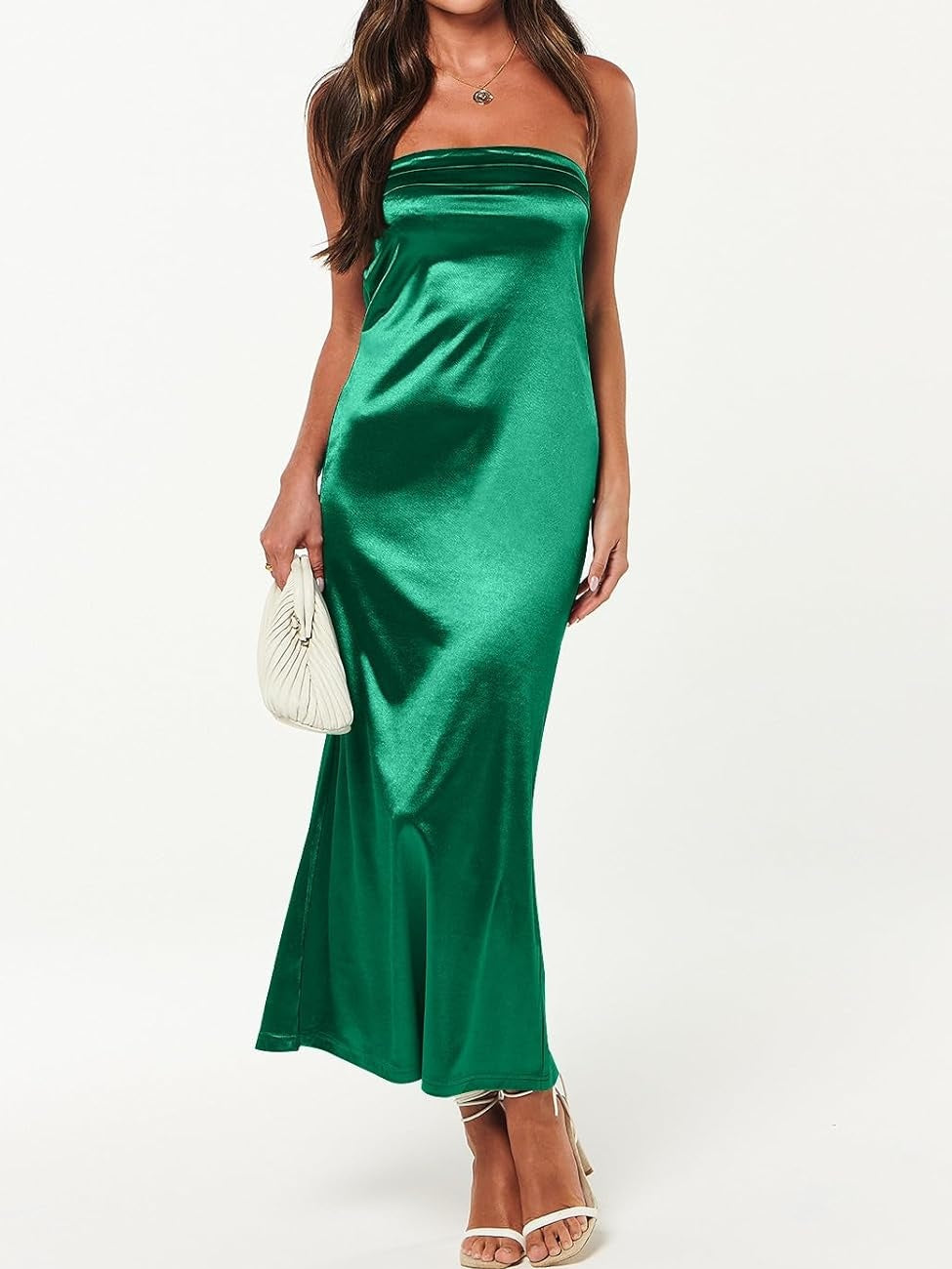 Strapless Satin Tube Bodycon Backless Maxi Dress