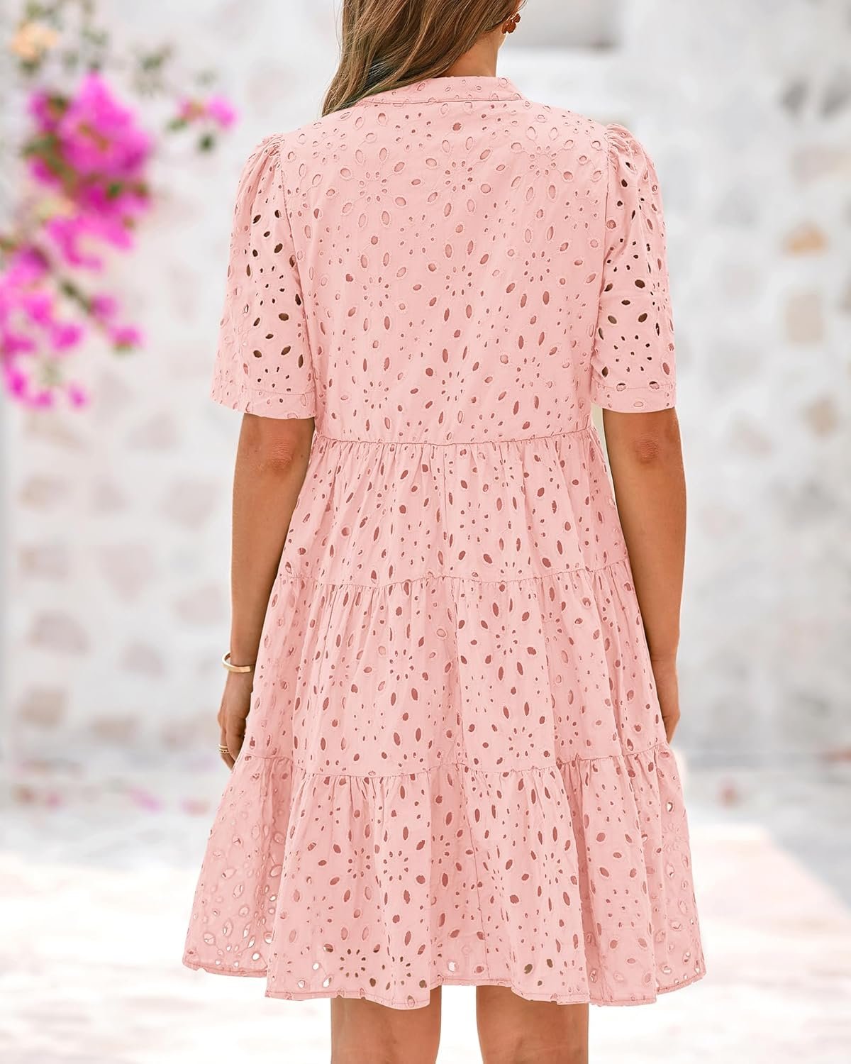 V-neck Hollow-out Embroidered Dress