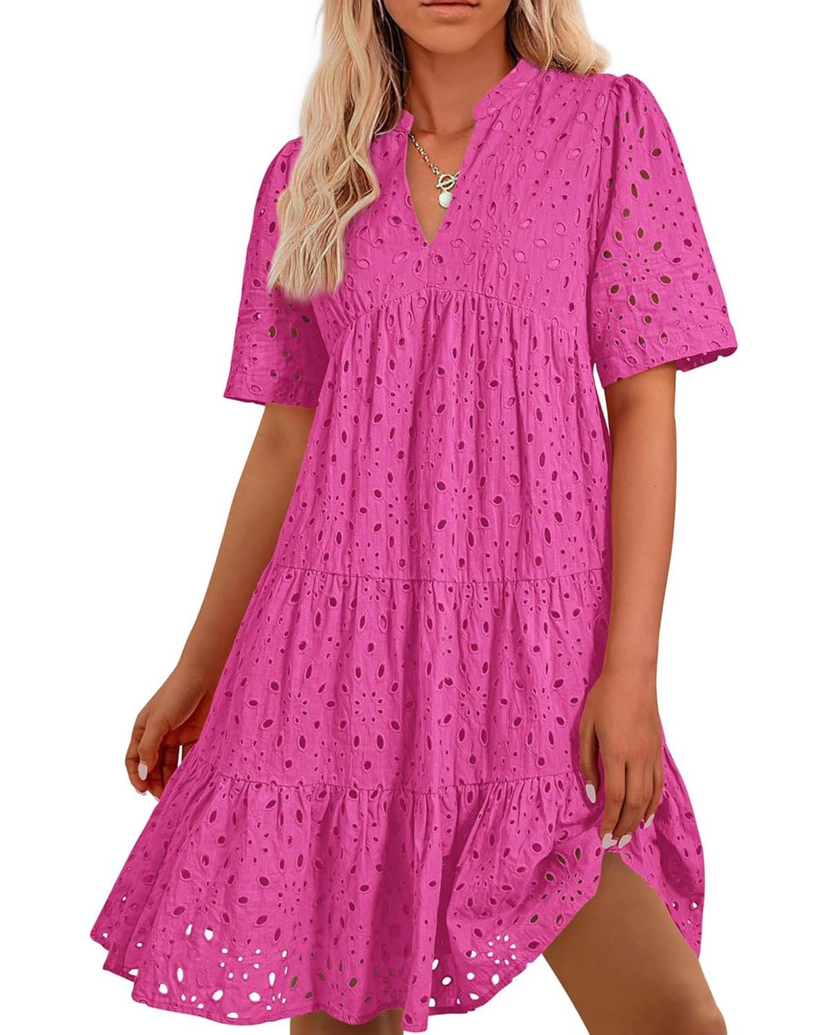 V-neck Hollow-out Embroidered Dress