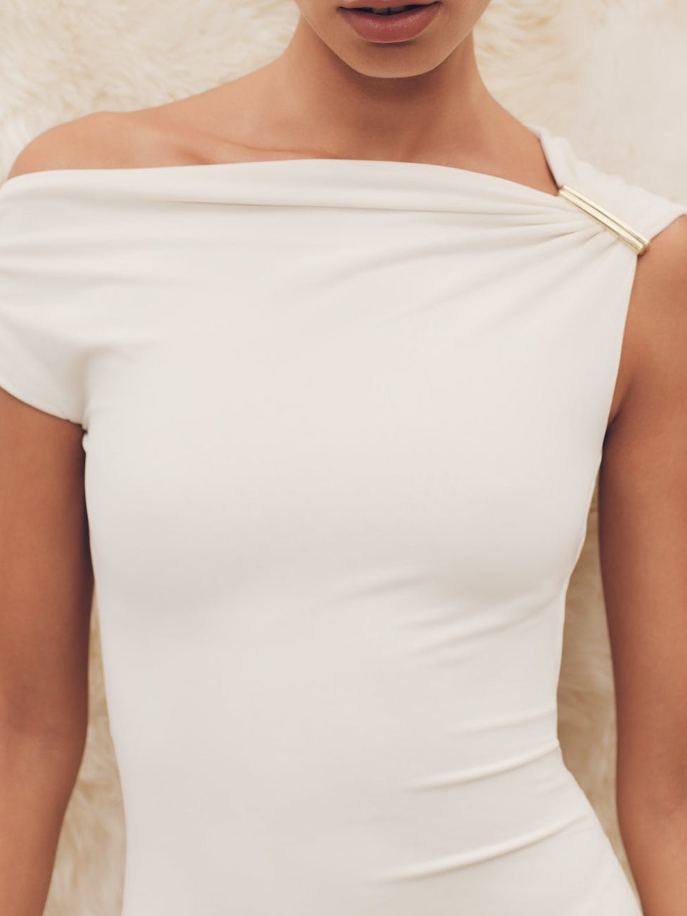 Ivory Slinky Maxi Dress With Hardware