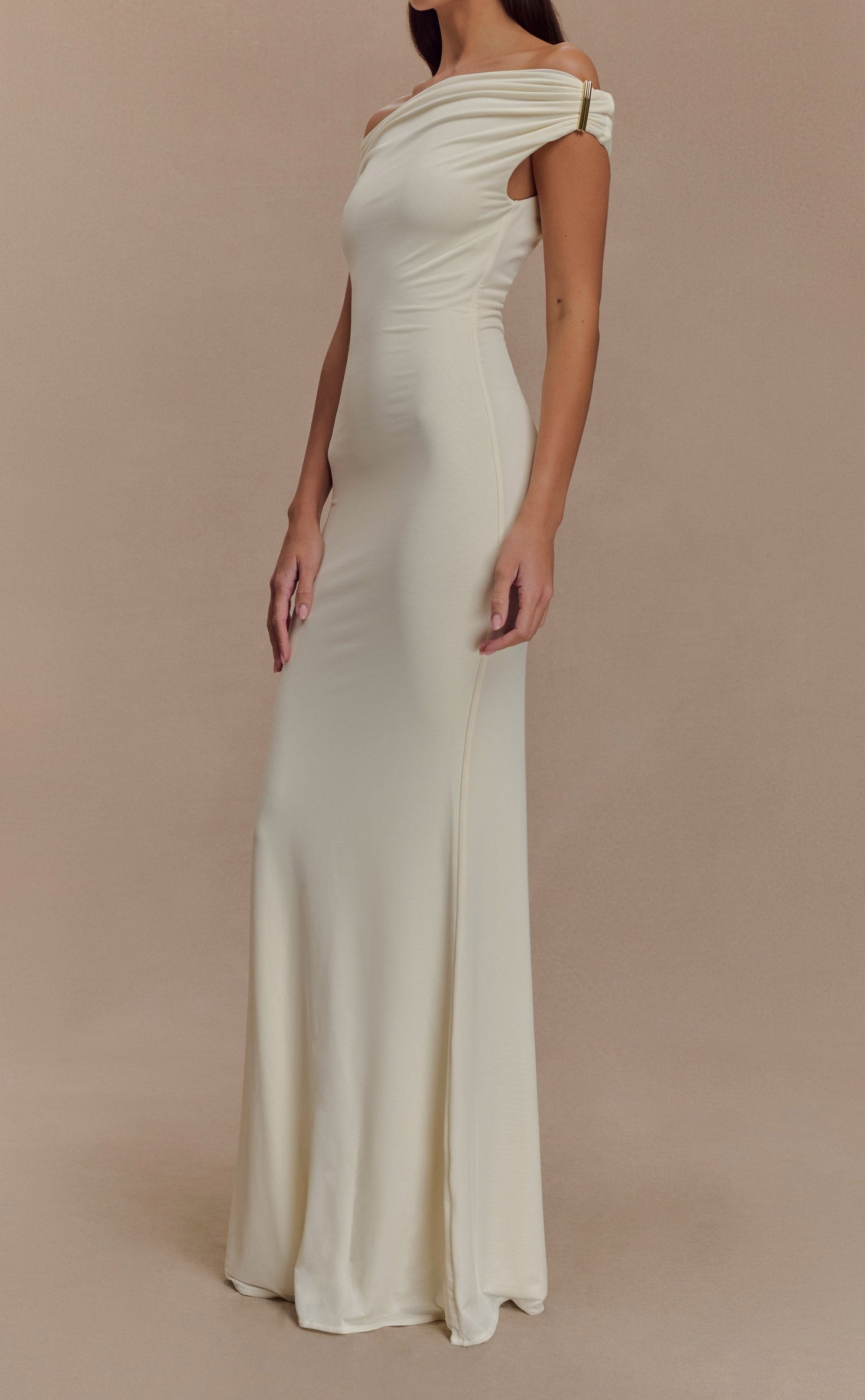 Ivory Slinky Maxi Dress With Hardware