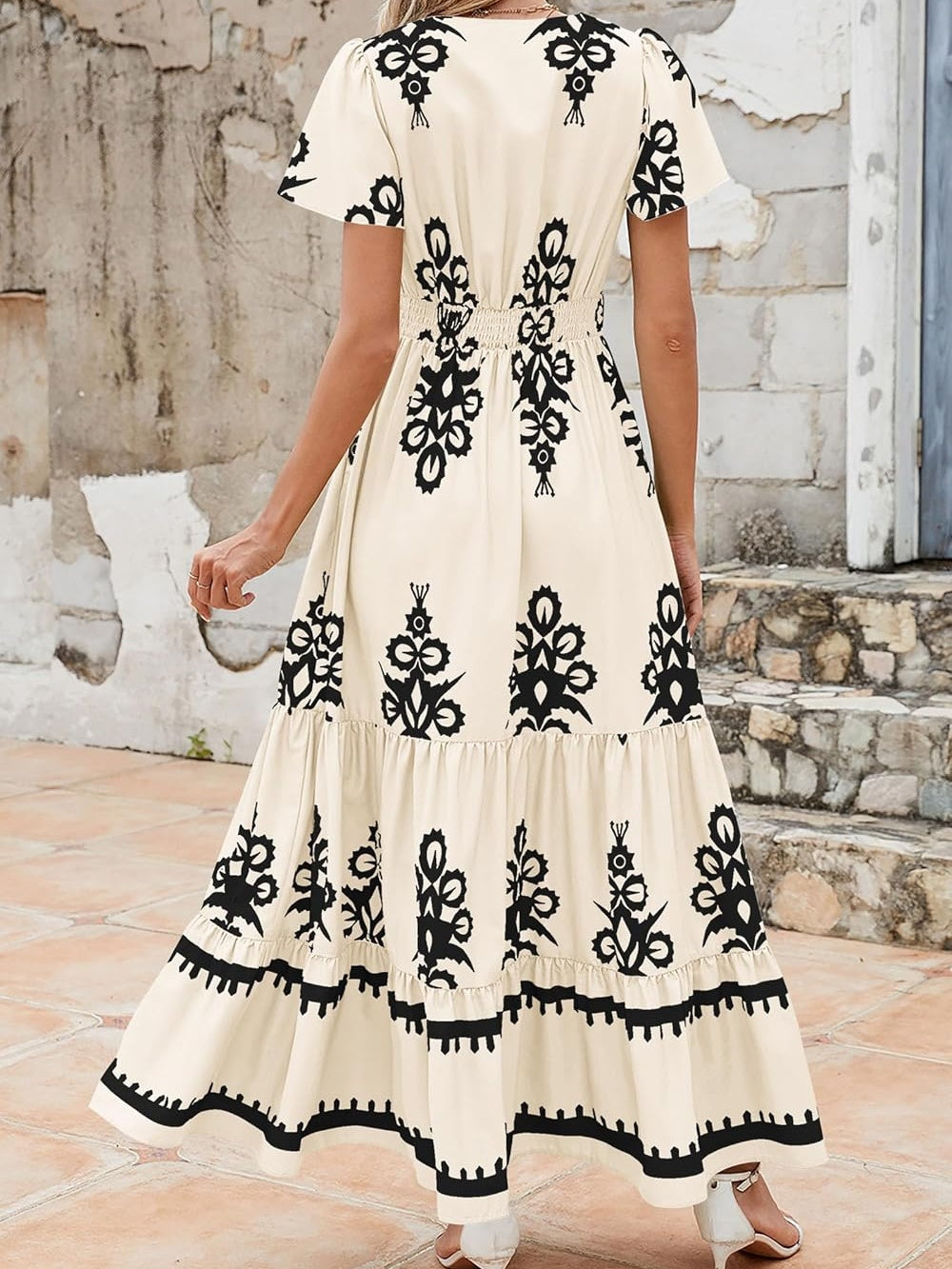 Womens 2025 Summer Casual V Neck Boho Maxi Dress