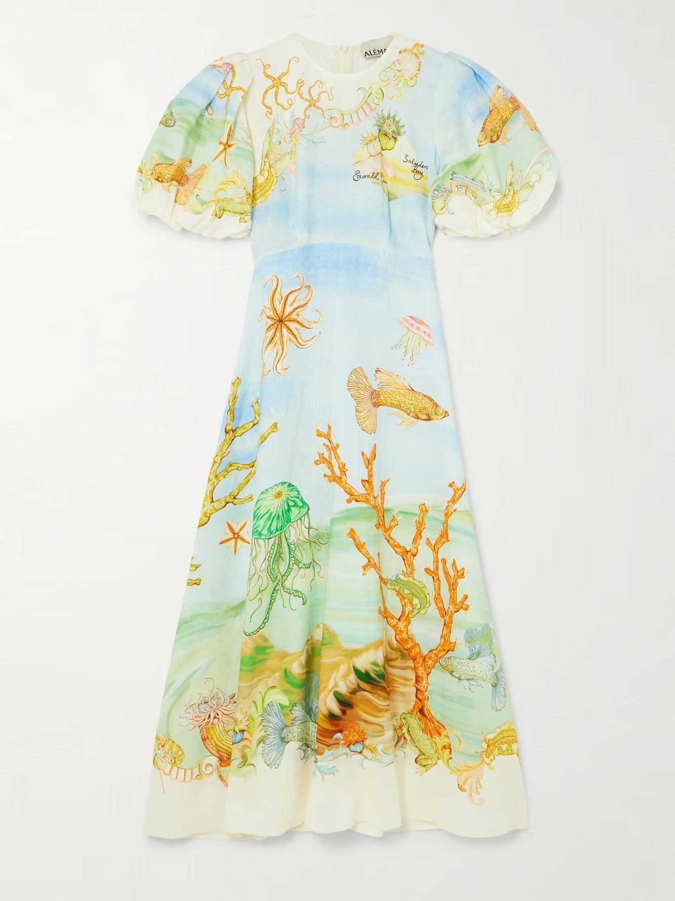 Gathered Printed Linen-gauze Midi Dress
