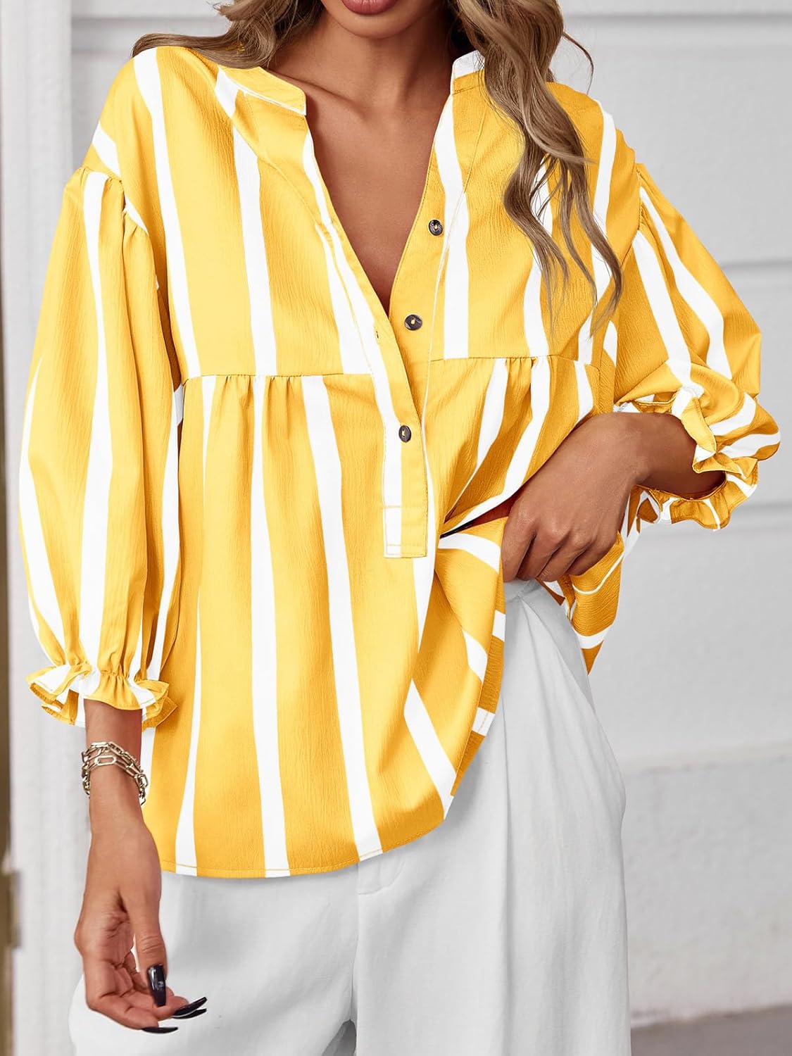 Womens Puff Sleeve Babydoll Tops