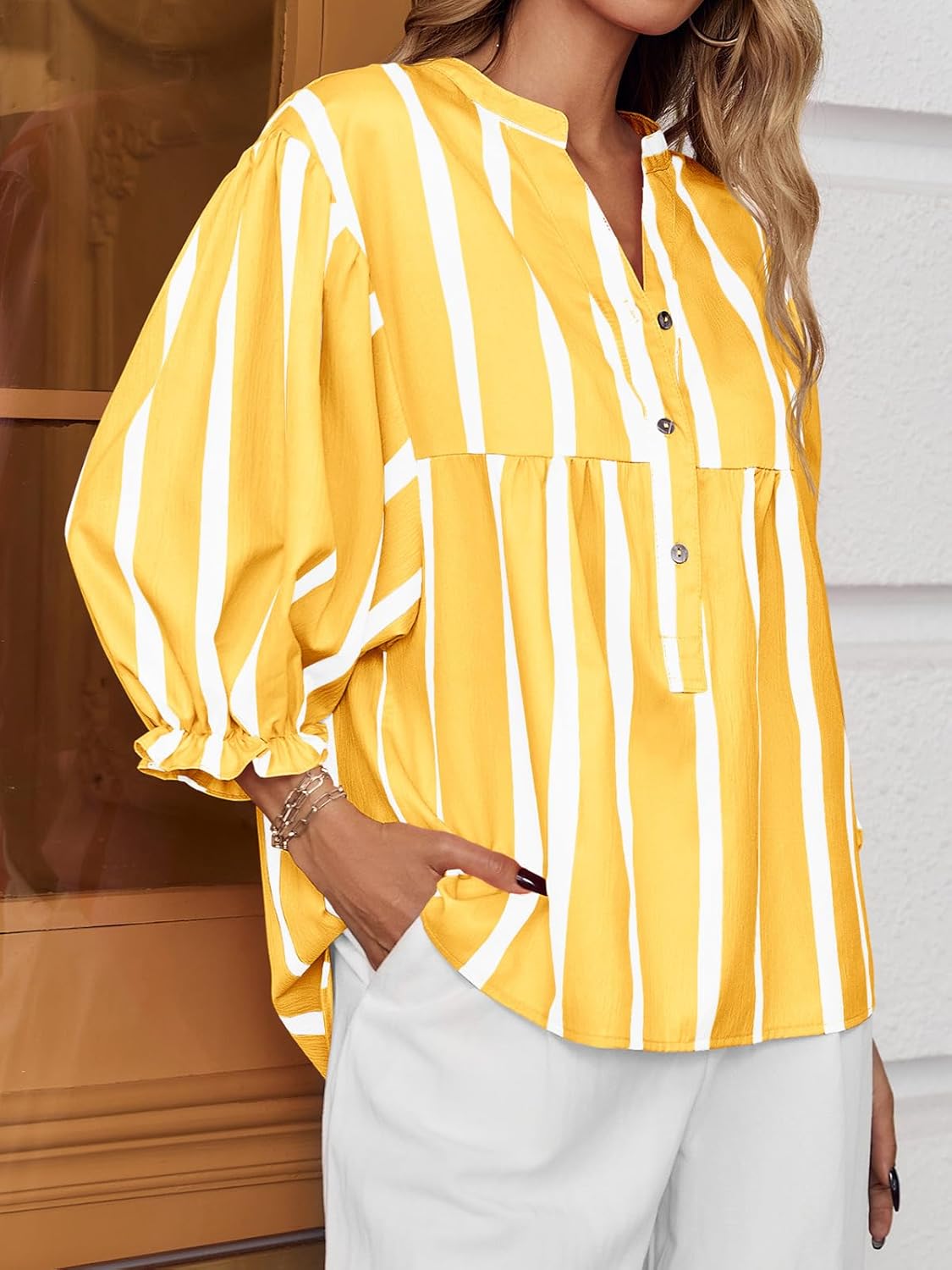 Womens Puff Sleeve Babydoll Tops