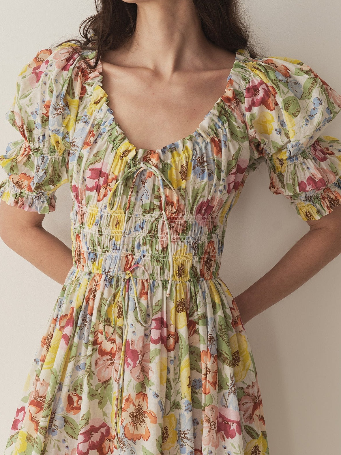 Double-puffed Sleeves And A Scoop Neckline Dress