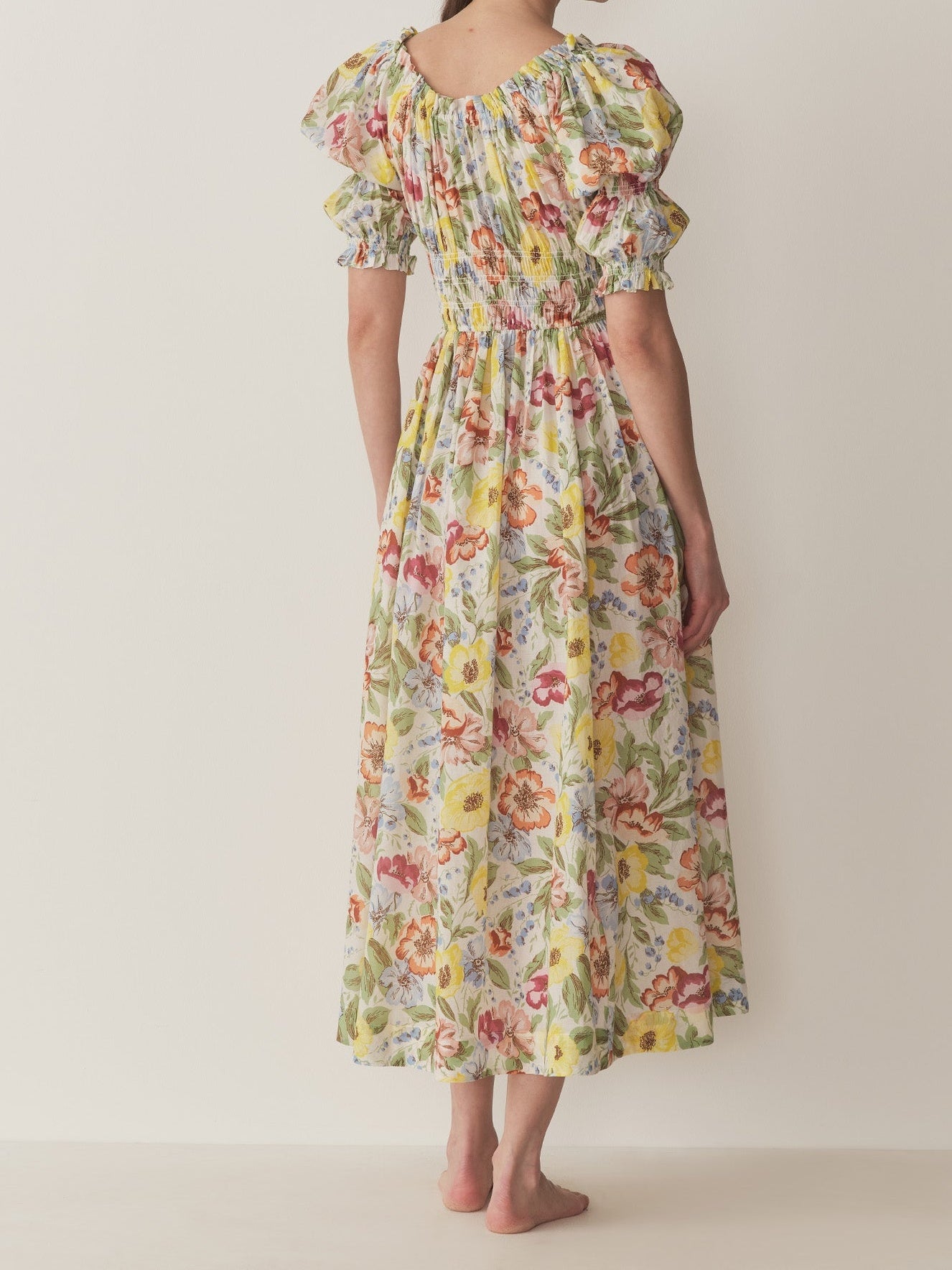 Double-puffed Sleeves And A Scoop Neckline Dress