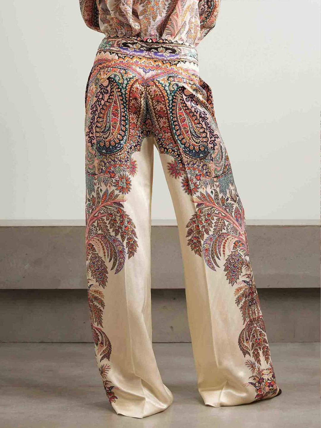Exquisite Vintage Paisley Print Ruffled Shirt And Wide-leg Pants