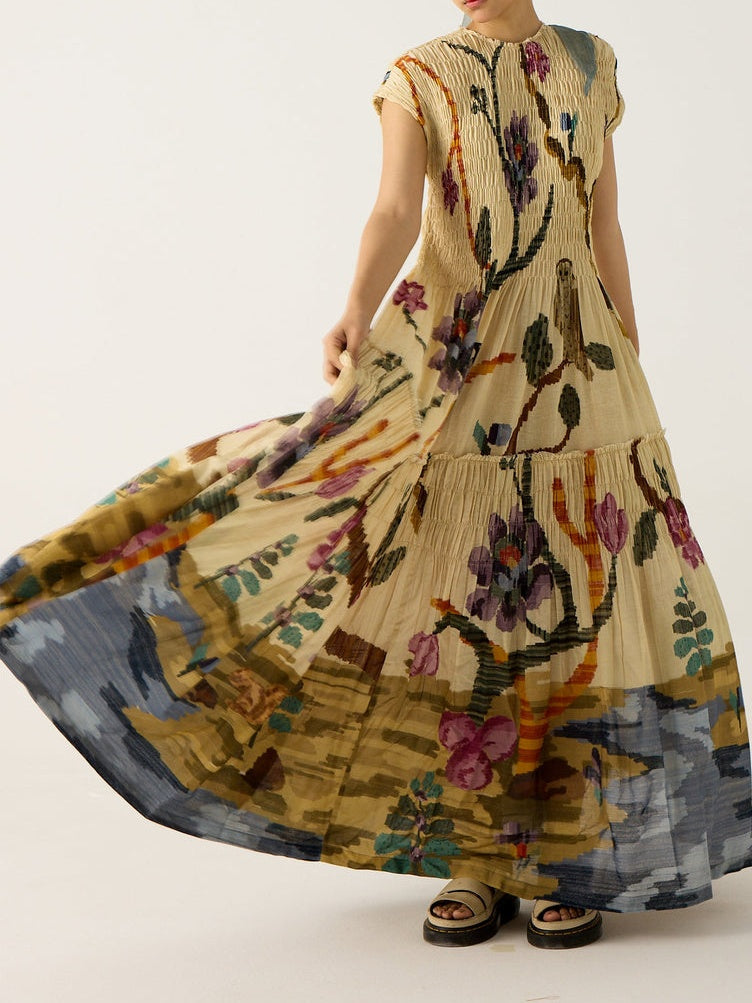 Pleated Print Maxi Dress
