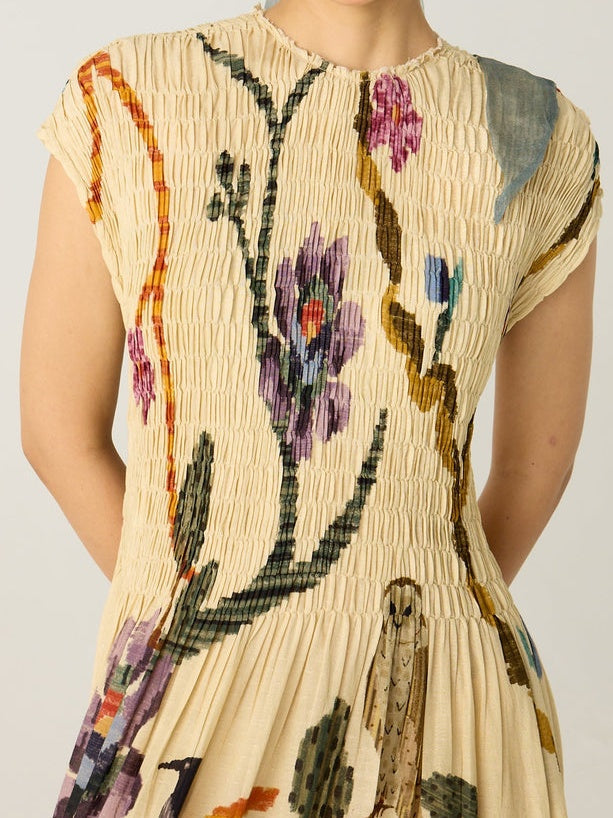 Pleated Print Maxi Dress