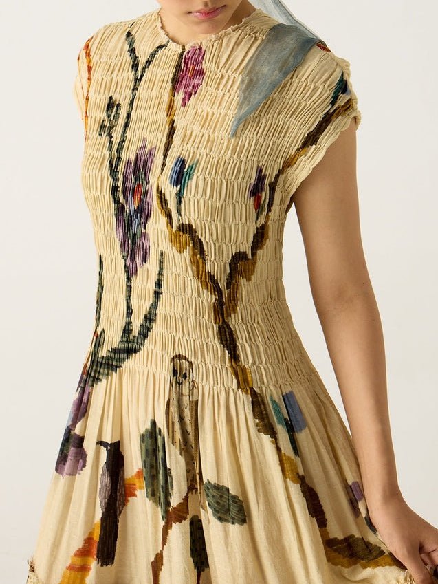 Pleated Print Maxi Dress
