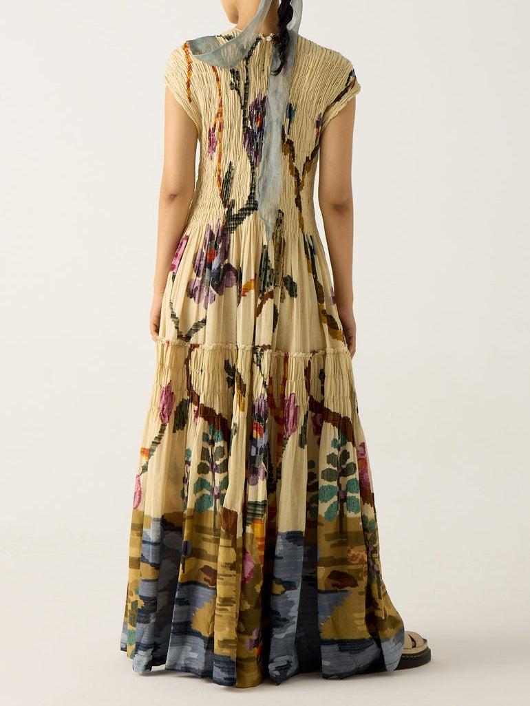 Pleated Print Maxi Dress