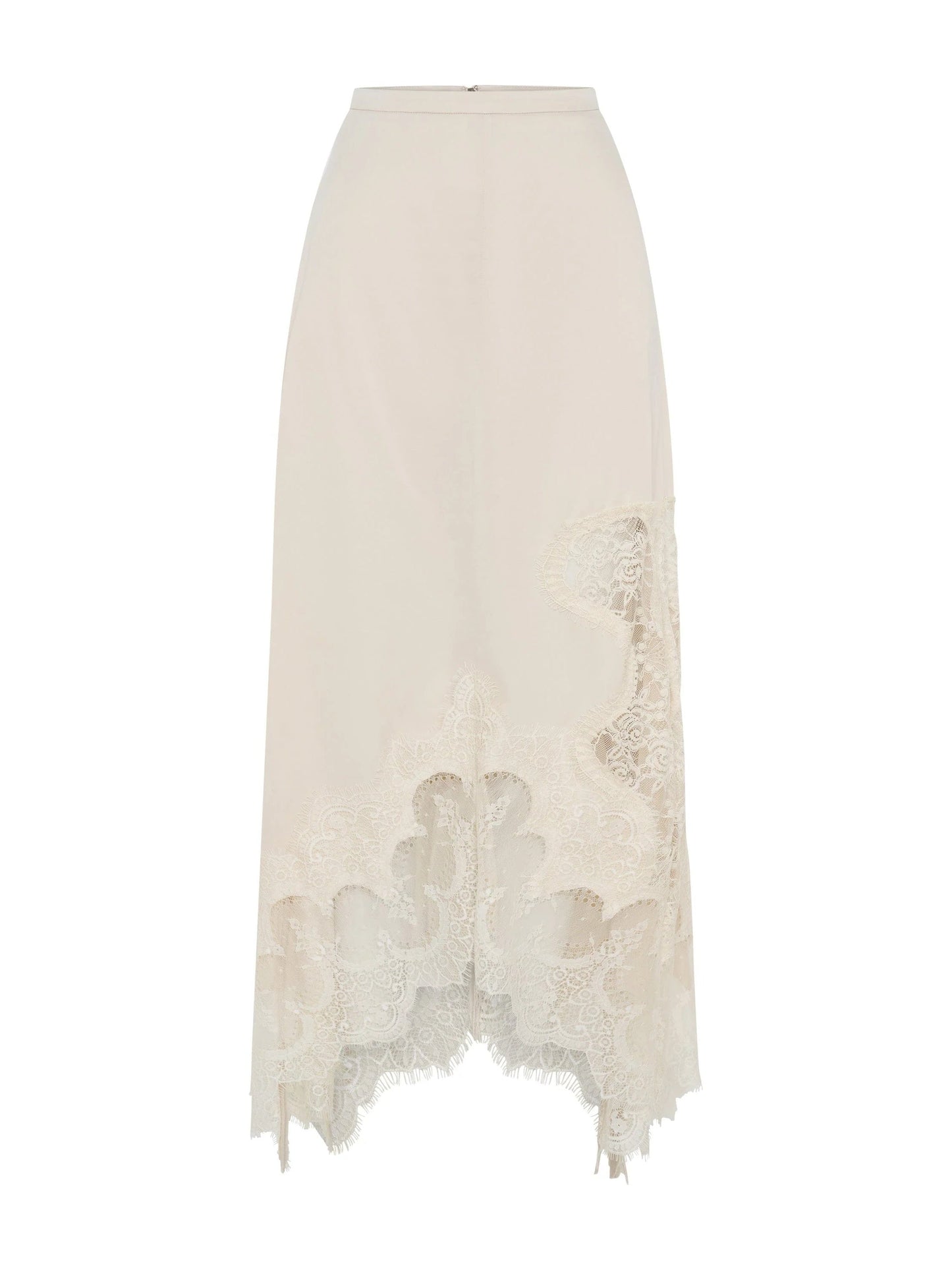 Satin Lace Trim Pleated Neck Top And A-line Irregular Slit Skirt Set