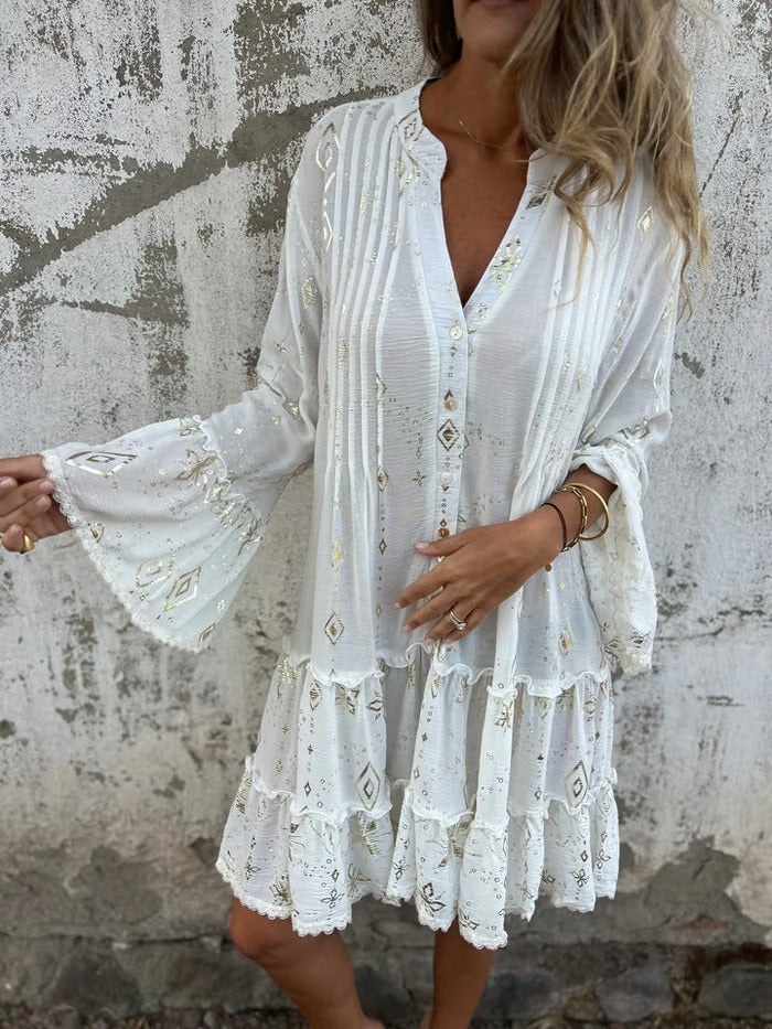 Comfortable Stretchy V Neck Printed Party Dresses