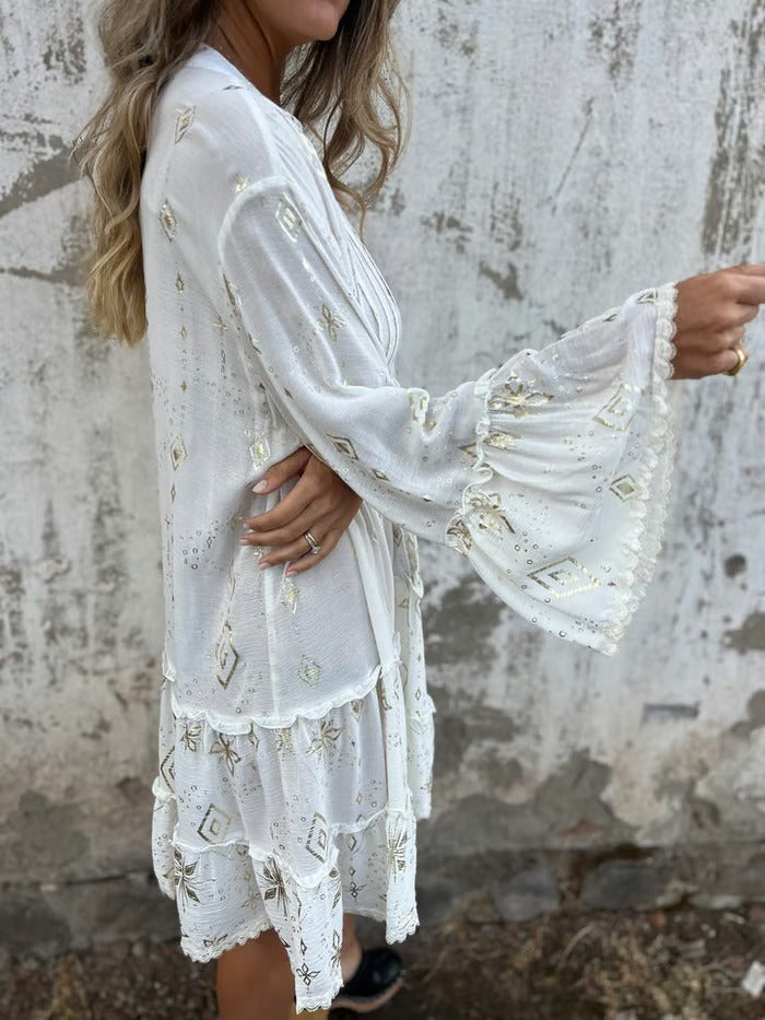 Comfortable Stretchy V Neck Printed Party Dresses