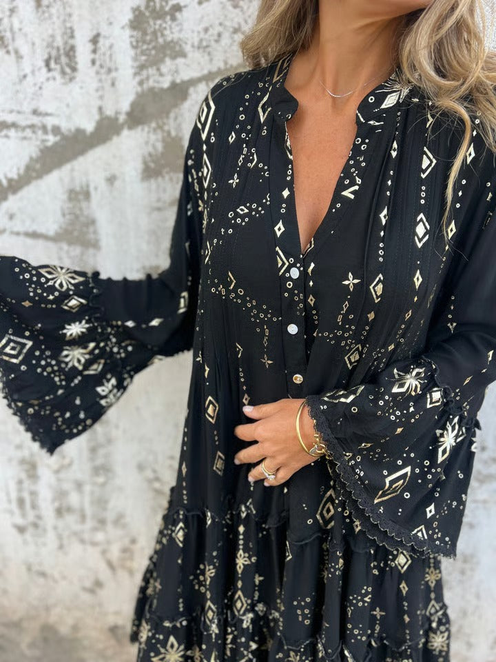 Comfortable Stretchy V Neck Printed Party Dresses