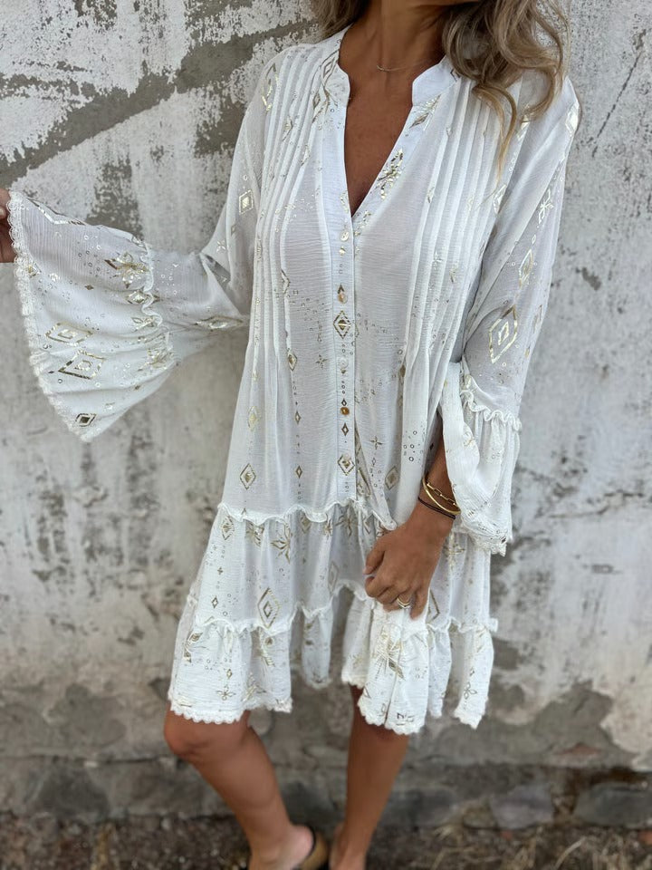 Comfortable Stretchy V Neck Printed Party Dresses