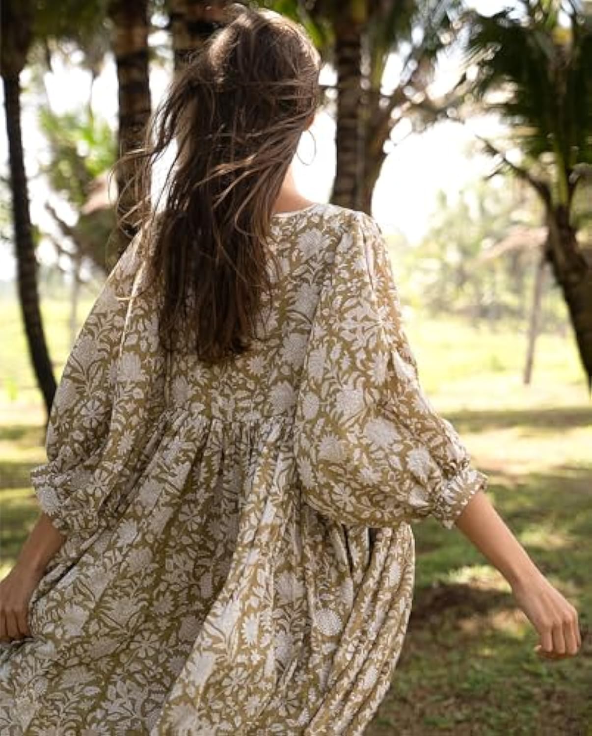 Collar Boho Puff Sleeve Loose Midi Beach Dress