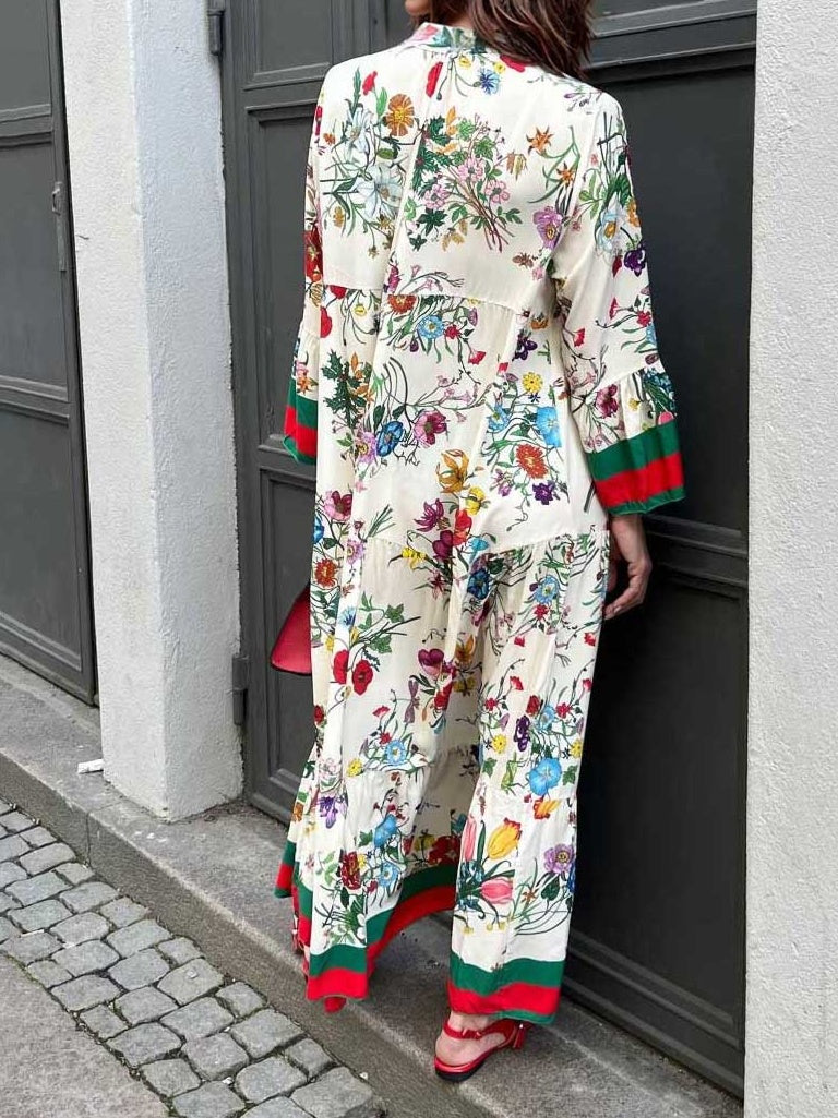 Resort Floral Print Bell Sleeve Maxi Dress