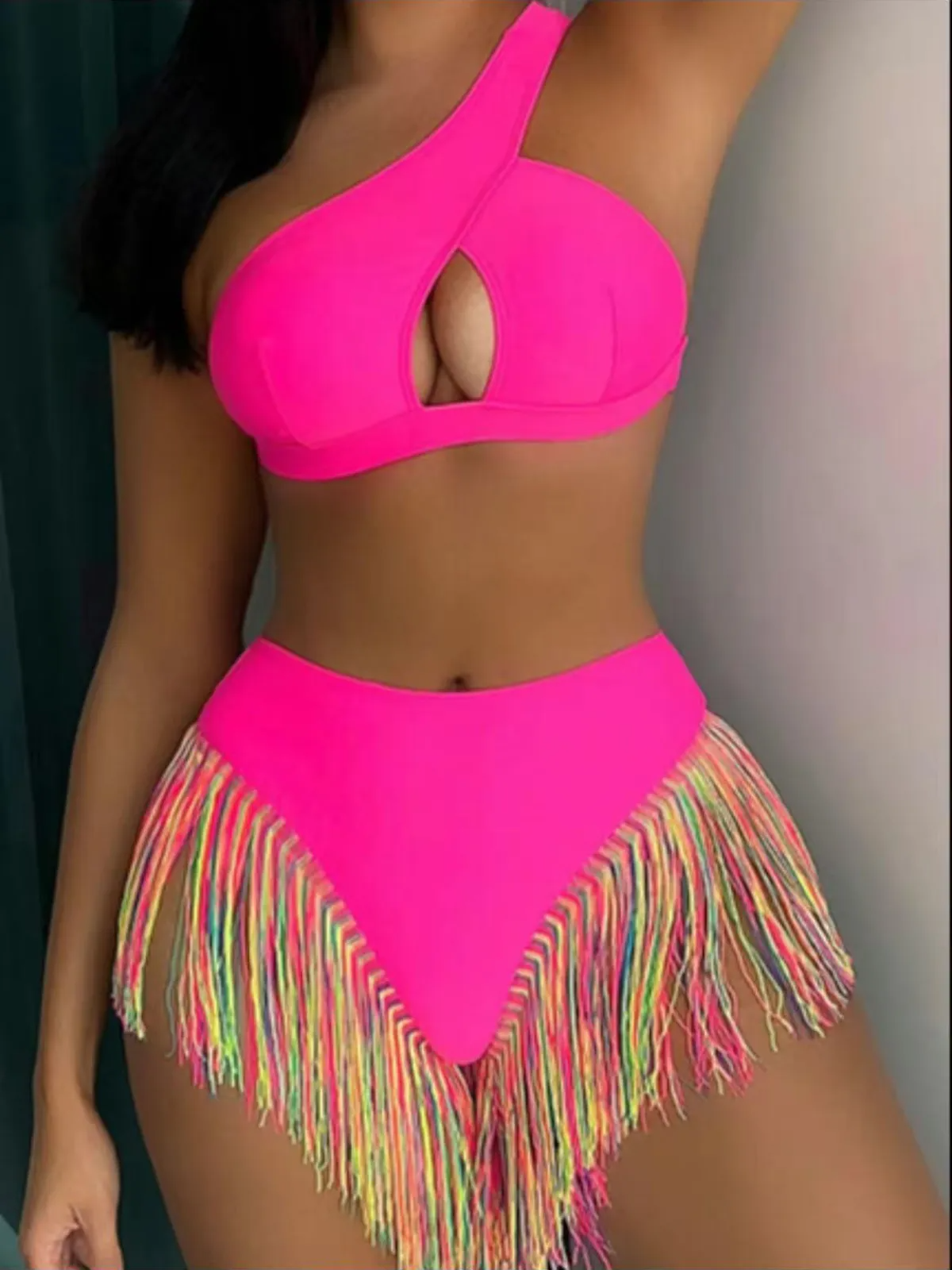 Women's Solid Color Fringe Hem Bikini Set Casual Stylish Chic Swimsuit