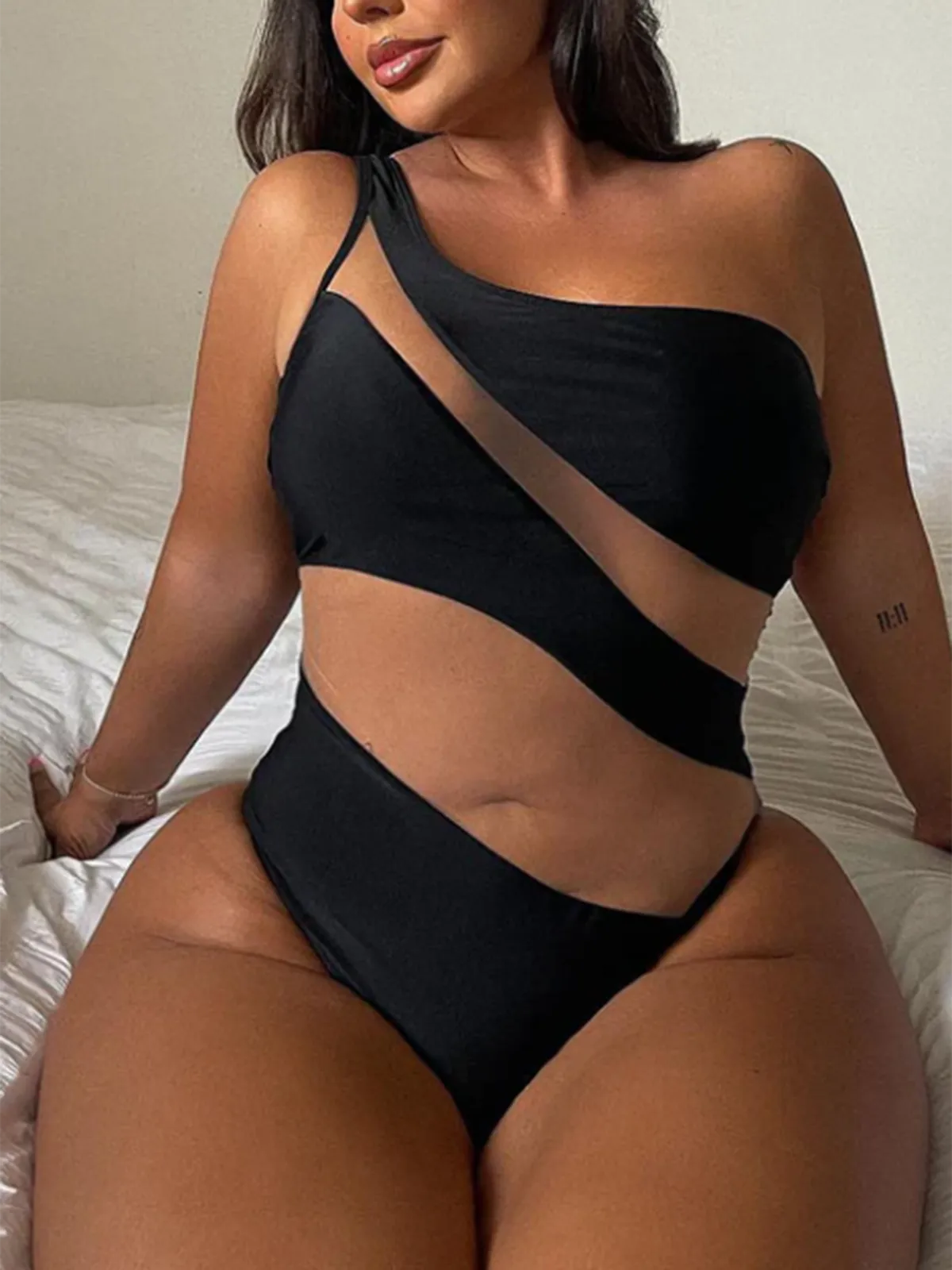 Off-Shoulder Transparent Sexy One-Piece Swimsuit