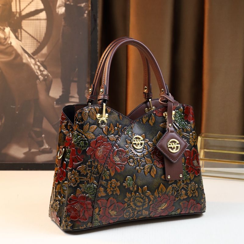 Vintage Floral PU Leather Handbag