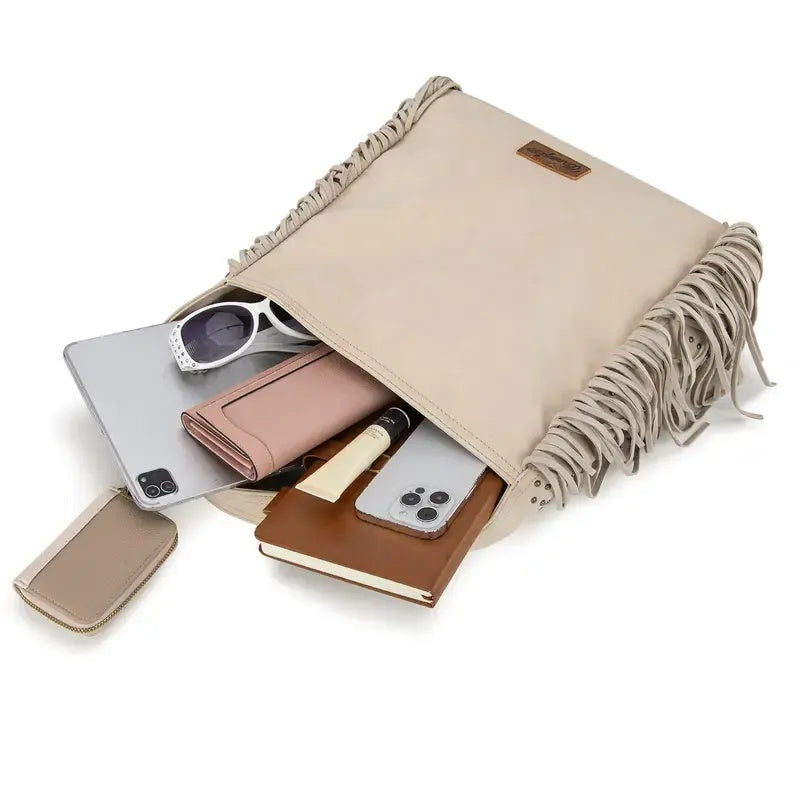 Vegan Suede Tassel Hippie Crossbody Bag