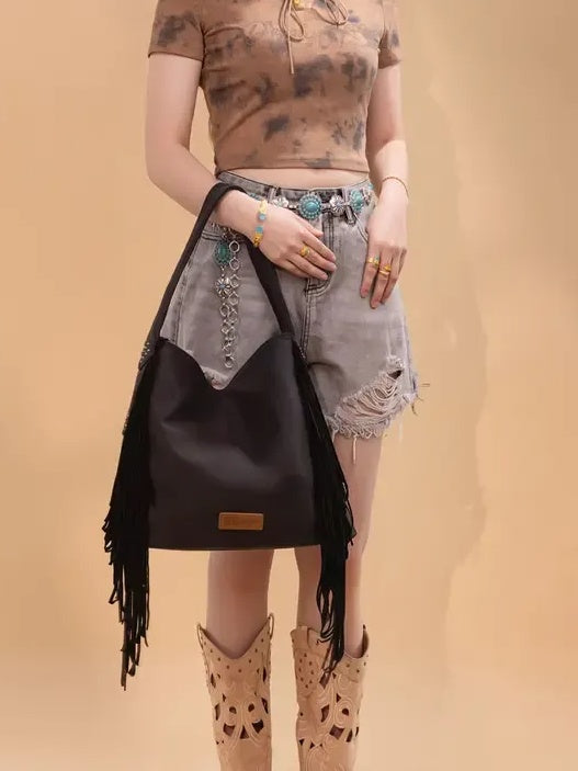 Vegan Suede Tassel Hippie Crossbody Bag
