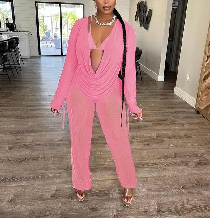 Women's 3 Piece Bikini Set Long Sleeve Top Long Pants Bikini