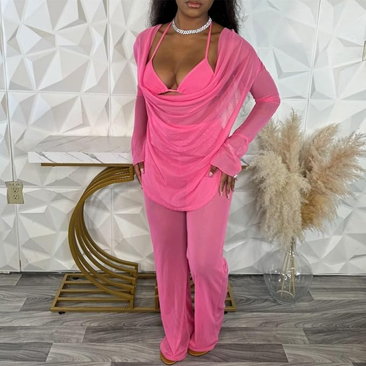 Women's 3 Piece Bikini Set Long Sleeve Top Long Pants Bikini