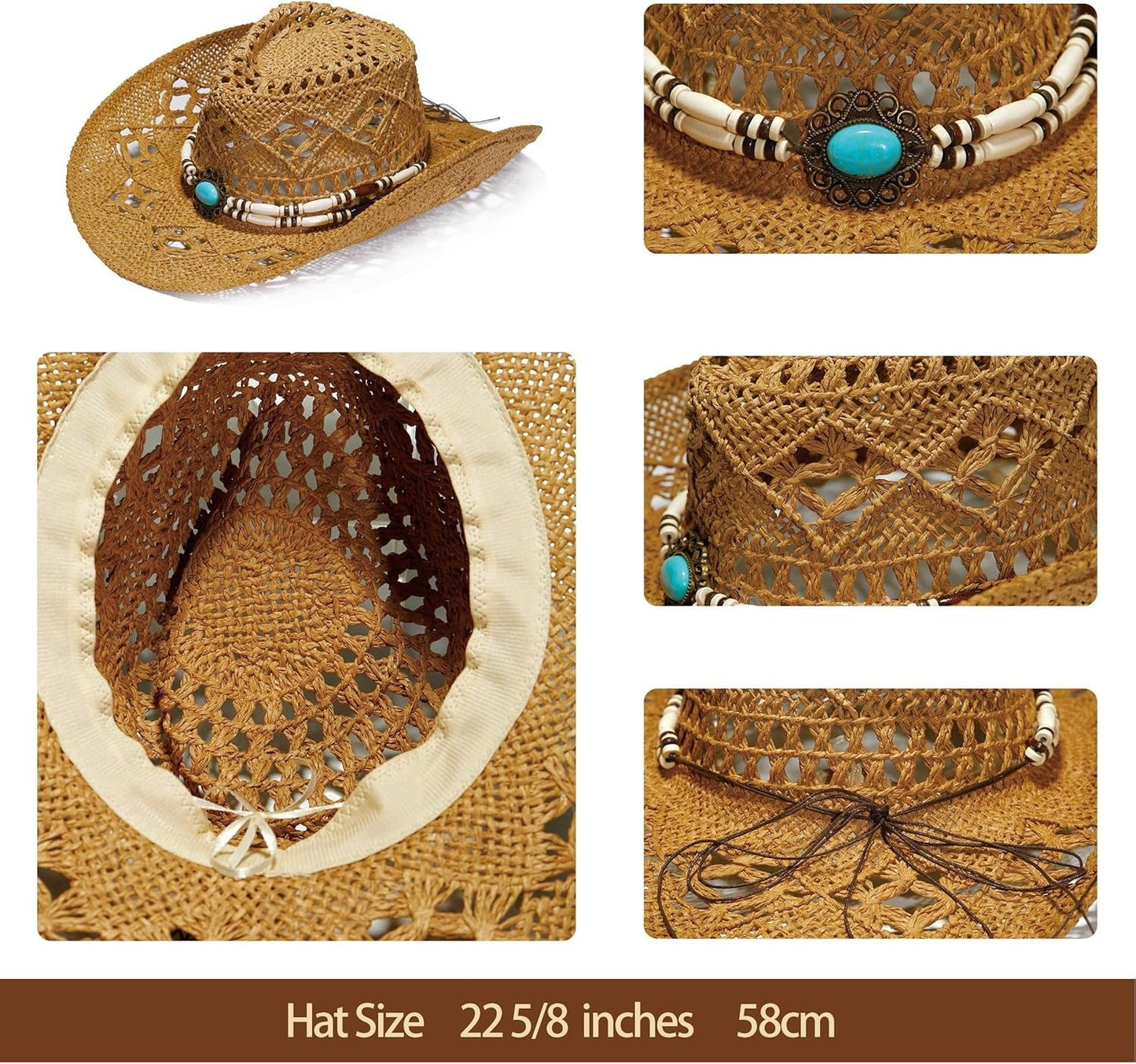 Raffia Straw Western Cowboy Cowgirl Hat