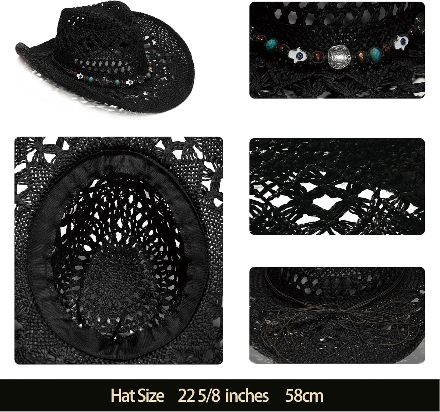 Raffia Straw Western Cowboy Cowgirl Hat