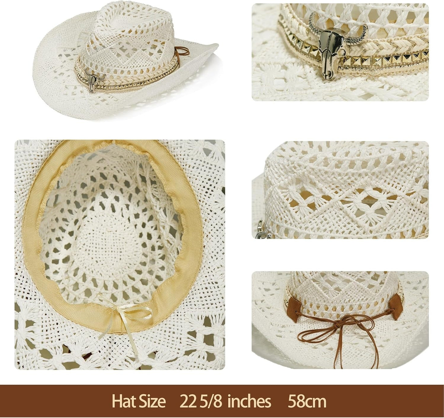 Raffia Straw Western Cowboy Cowgirl Hat