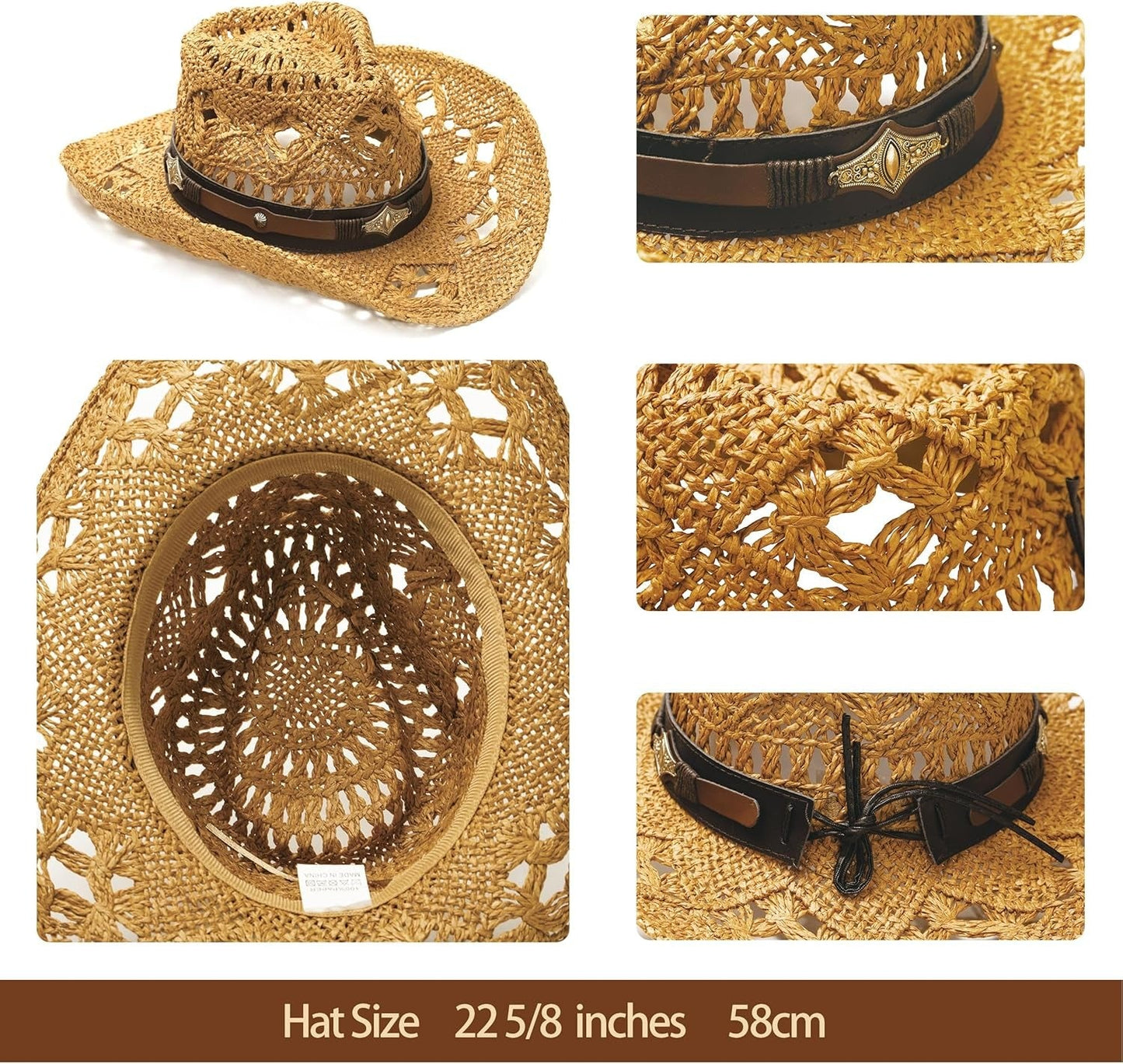 Raffia Straw Western Cowboy Cowgirl Hat