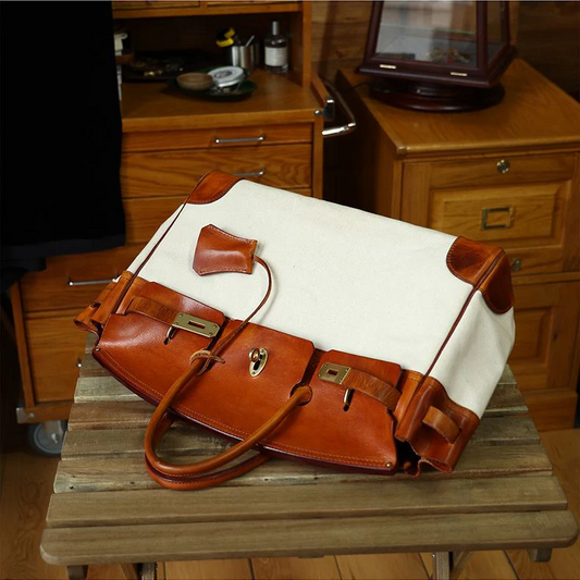 Two-Tone Canvas And Leather Handbag
