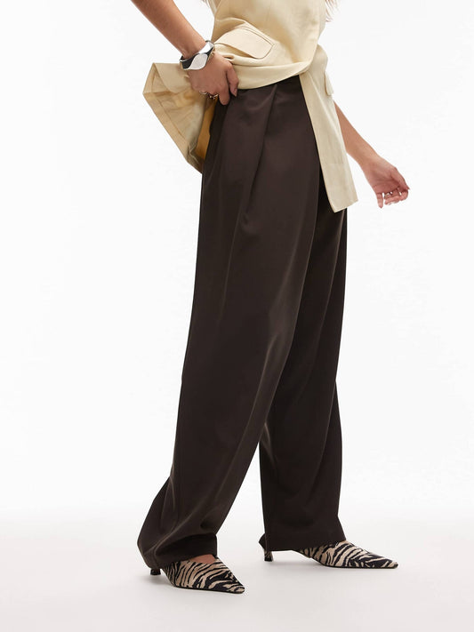 Tailored Wrap Waistband Wide Leg Trouser In Chocolate