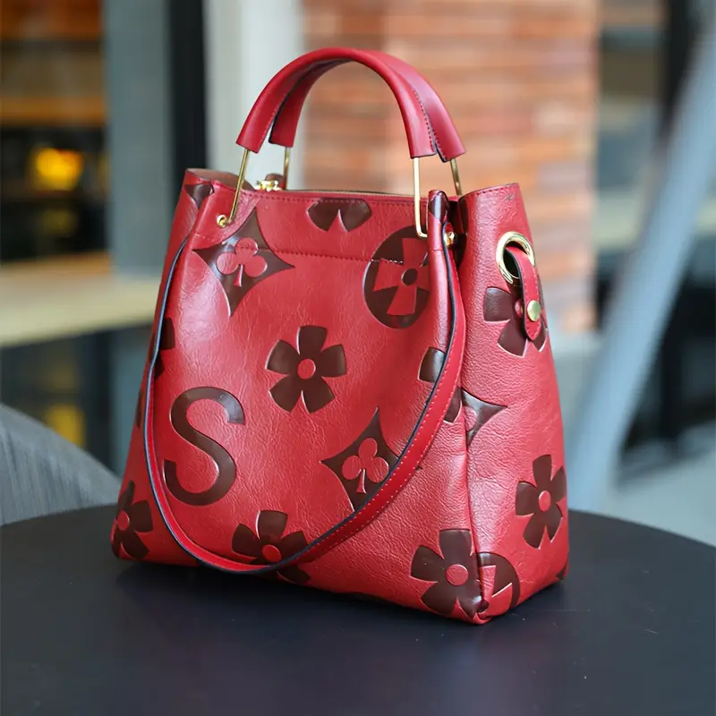 Floral Embossed Leather Satchel Handbag