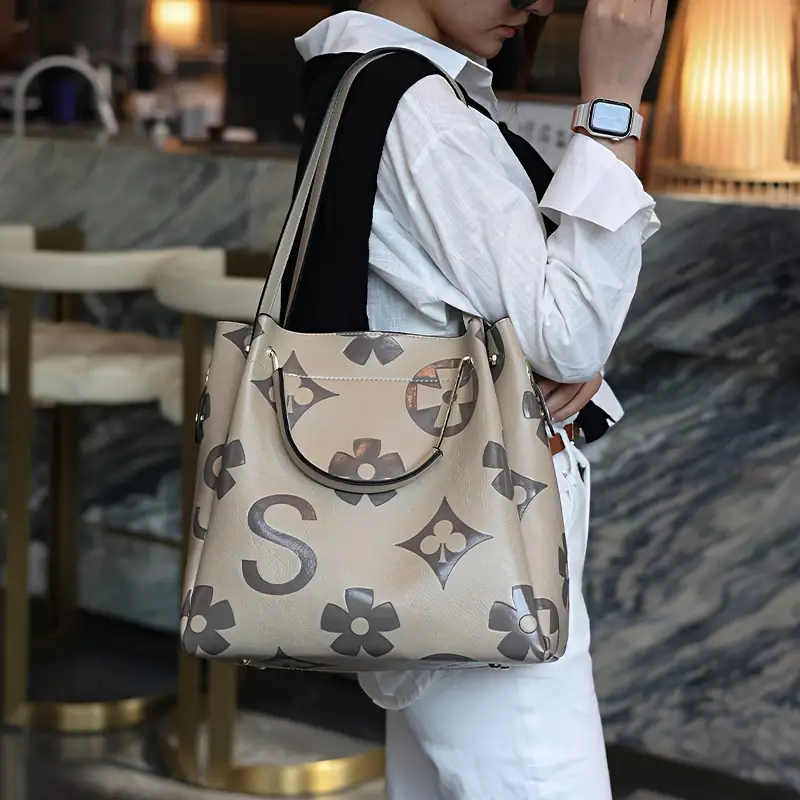 Floral Embossed Leather Satchel Handbag