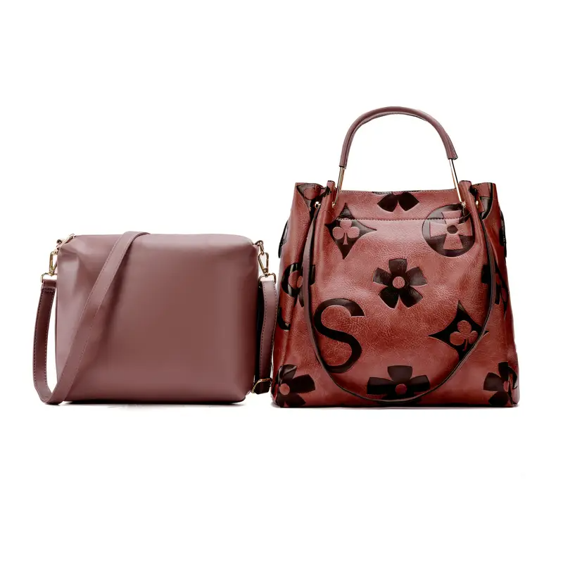 Floral Embossed Leather Satchel Handbag