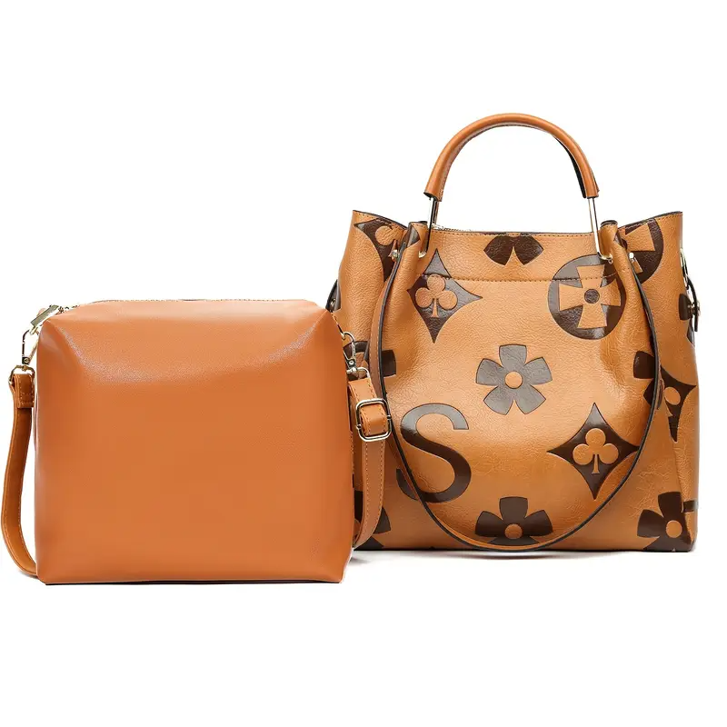 Floral Embossed Leather Satchel Handbag