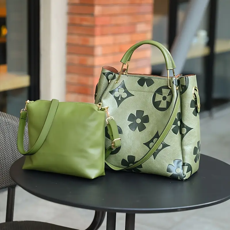 Floral Embossed Leather Satchel Handbag